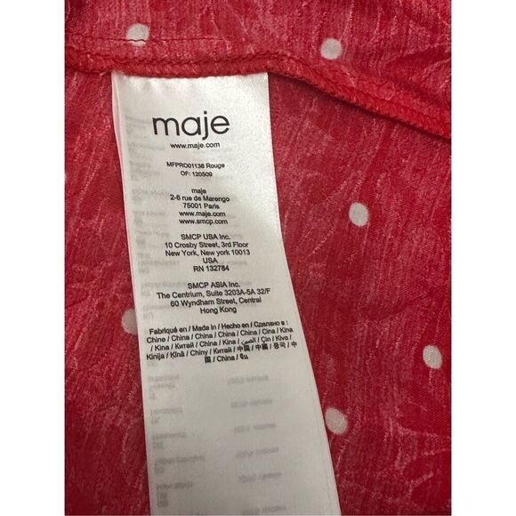 MAJE Womens Red Ripia Twist-Front Polka-Dot Floral Jacquard Mini Dress Sz M - Picture 8 of 8